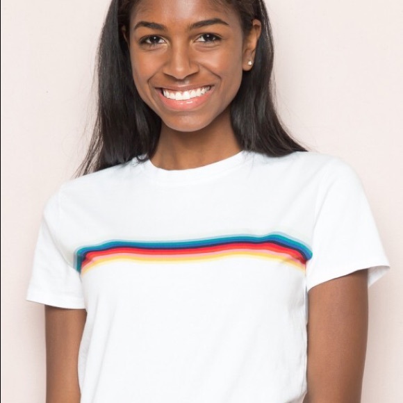 Brandy Melville Tops - Rainbow striped Brandy Melville tee (white)